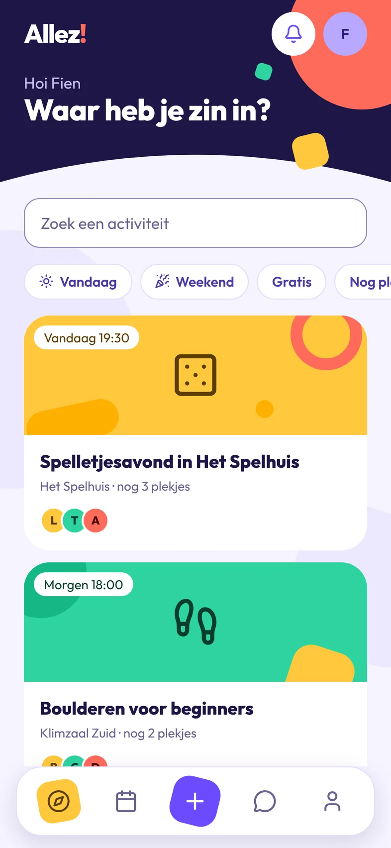 Het Ontdek-scherm met activiteiten in Antwerpen.